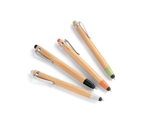 Esferogrfica em bambu com ponteira touch Personalizada