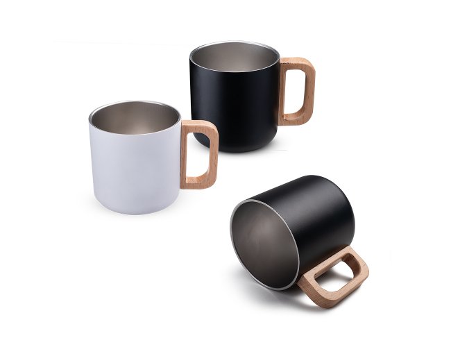 Caneca trmica com ala em madeira Personalizado